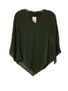 Alfani Blouse Basic Size PP Green Olive Asymmetrical-Sleeves 3/4 High Low Petite